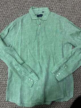 Oxford Company Green 100% Linen Long Sleeve Button Down Shirt Size XL